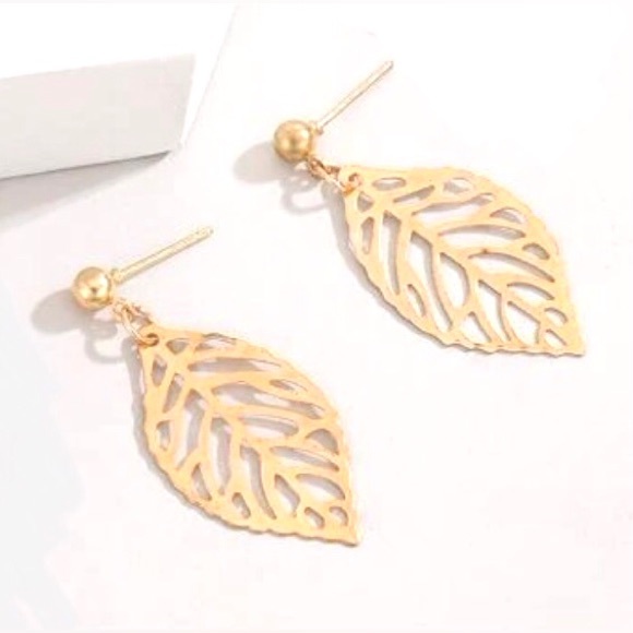 “Autumn” Fall Gold Lasercut Cut-out Hollow Leaf Leaves Nature Boho Hippie Dangle - Picture 3 of 16